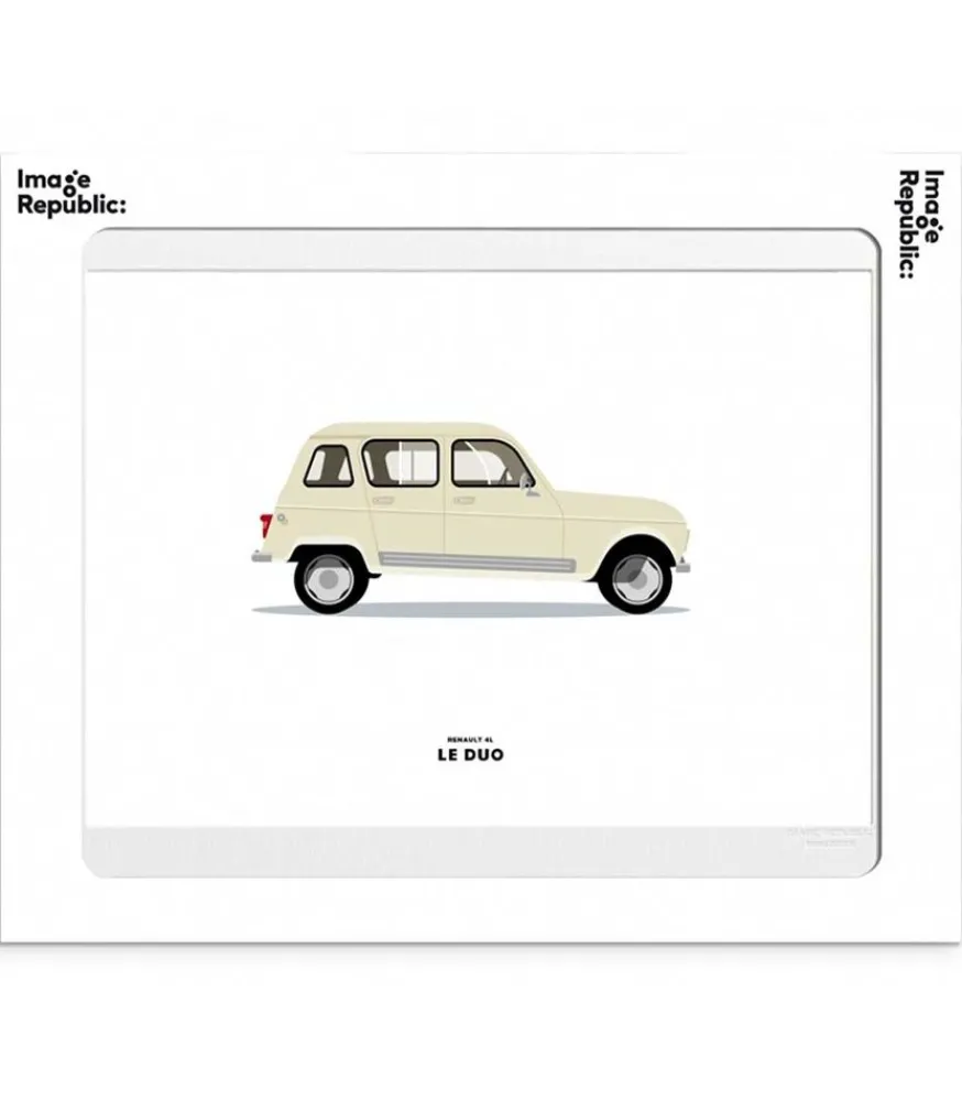 Outlet Affiche Le Duo Voiture Renault 4L Beige 40 X 50 Cm Affiches & Tableaux