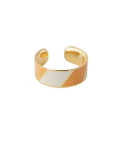 Online Bague Ajustable Big Striped Candy Orange White Femme Bagues