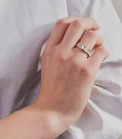 Outlet Bague Ajustable Striped Candy Light Blue White Femme Bagues