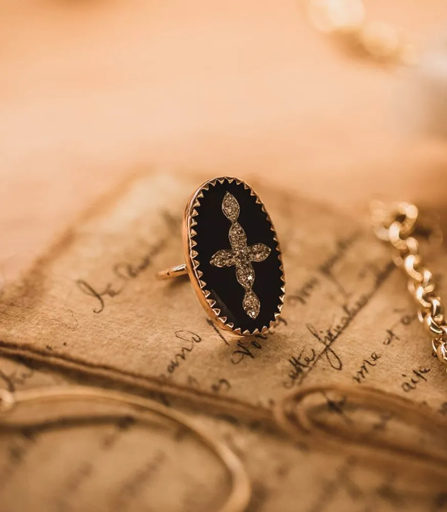 Outlet Bague Bowie N°3 Noir Et Diamants Femme Bagues