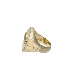 Hot Bague Chevaliere Love Or Jaune Saphirs Blancs Femme Bagues