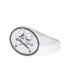 Outlet Bague Chevaliere Twins Skulls En Argent Femme Bagues