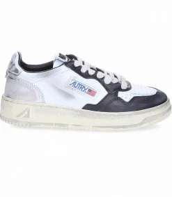 Outlet Baskets Medalist Low Super Vintage Blanc Argent Et Noir Femme Baskets