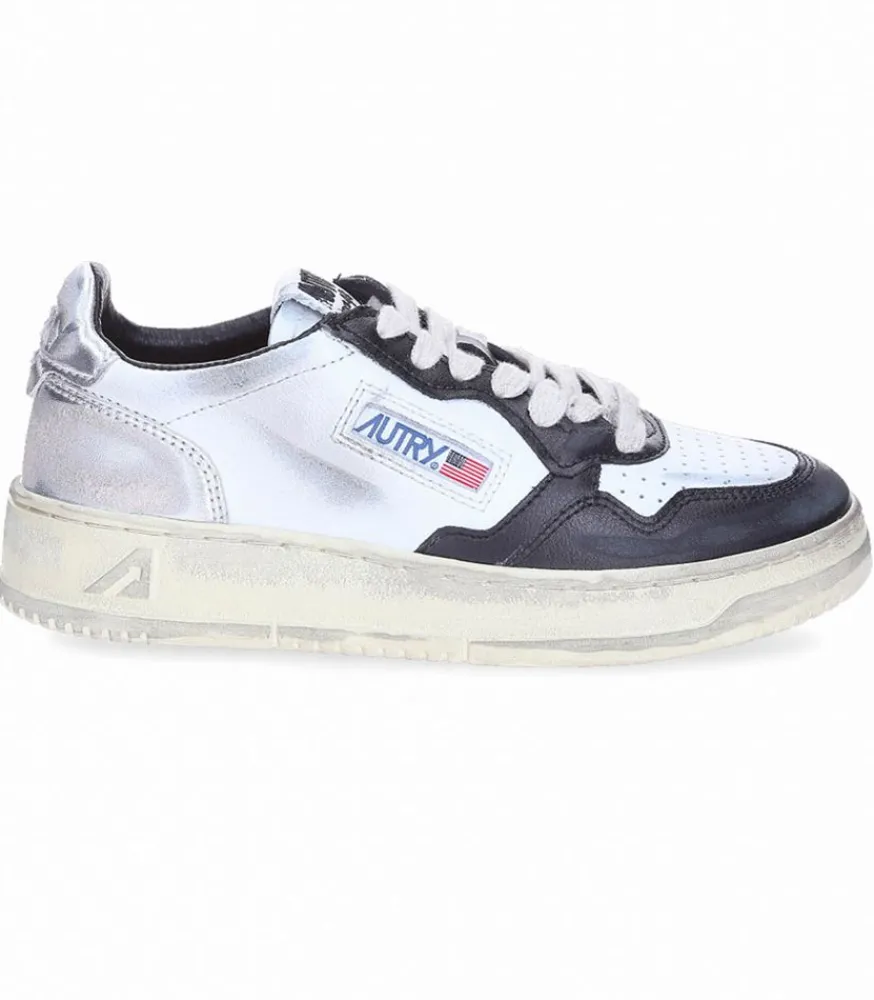 Outlet Baskets Medalist Low Super Vintage Blanc Argent Et Noir Femme Baskets