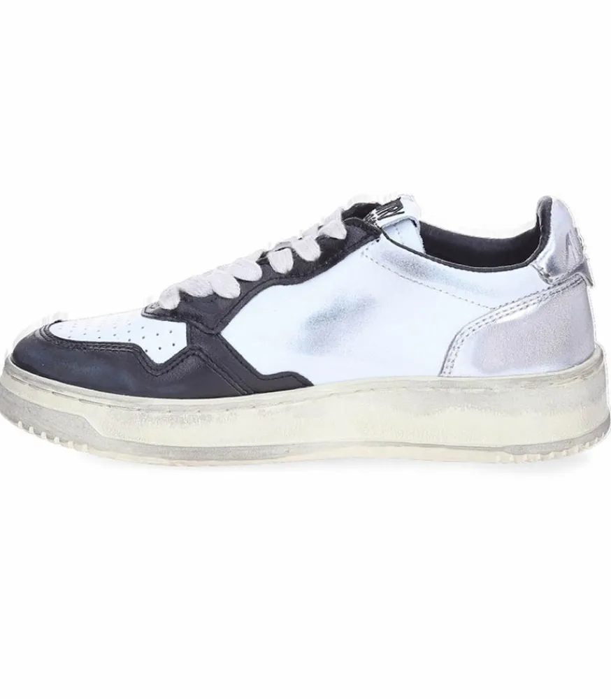 Outlet Baskets Medalist Low Super Vintage Blanc Argent Et Noir Femme Baskets