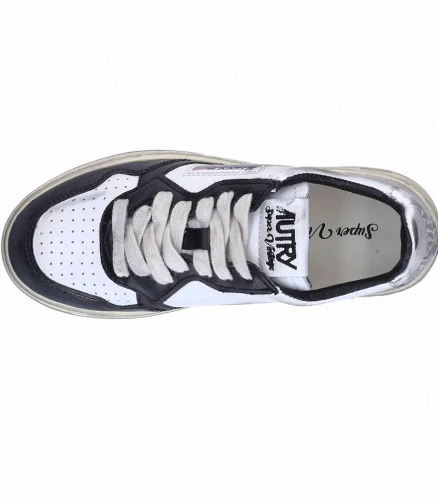 Outlet Baskets Medalist Low Super Vintage Blanc Argent Et Noir Femme Baskets