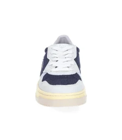 Hot Baskets Medalist Low Velours Cotele Bleu Et Gris Femme Baskets