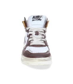 Discount Baskets Super Vintage Mid Cuir White Brown Honey Femme Baskets