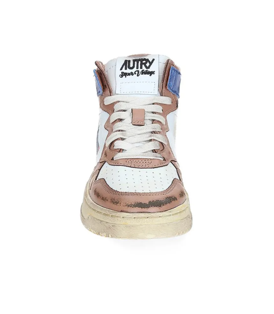 Baskets Super Vintage Mid Cafe Et Bleu Femme Baskets