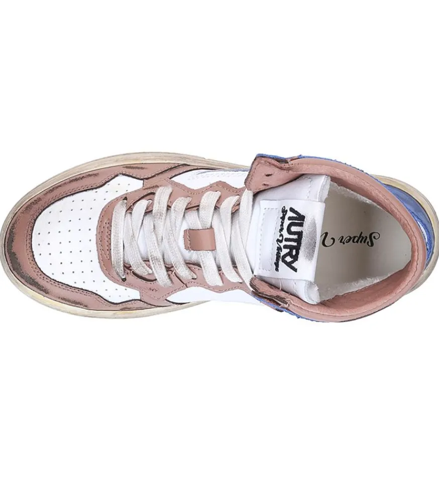 Baskets Super Vintage Mid Cafe Et Bleu Femme Baskets