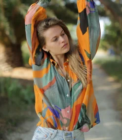 Online Blouse Manches Ballons Dancing Wood Orange Femme Hauts