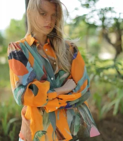 Online Blouse Manches Ballons Dancing Wood Orange Femme Hauts