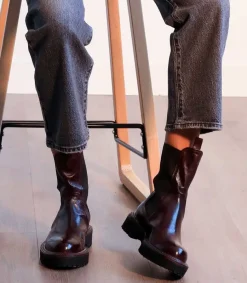 Clearance Boots Chelsea Monastero En Cuir Bordeaux Femme Boots & Bottines