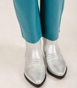 New Boots En Cuir Rose Galaxy Matte Silver Femme Boots & Bottines