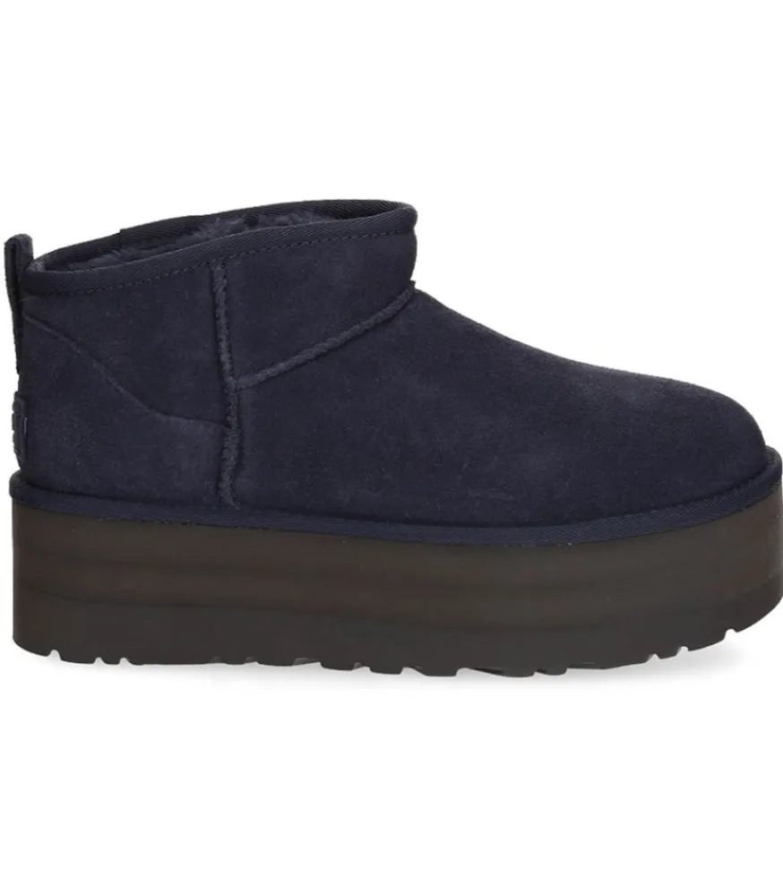 Outlet Bottines Classic Ultra Mini Plateforme Daim Bleu Femme Boots & Bottines