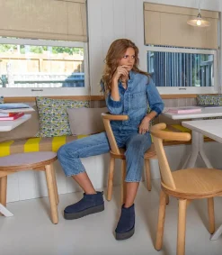 Outlet Bottines Classic Ultra Mini Plateforme Daim Bleu Femme Boots & Bottines