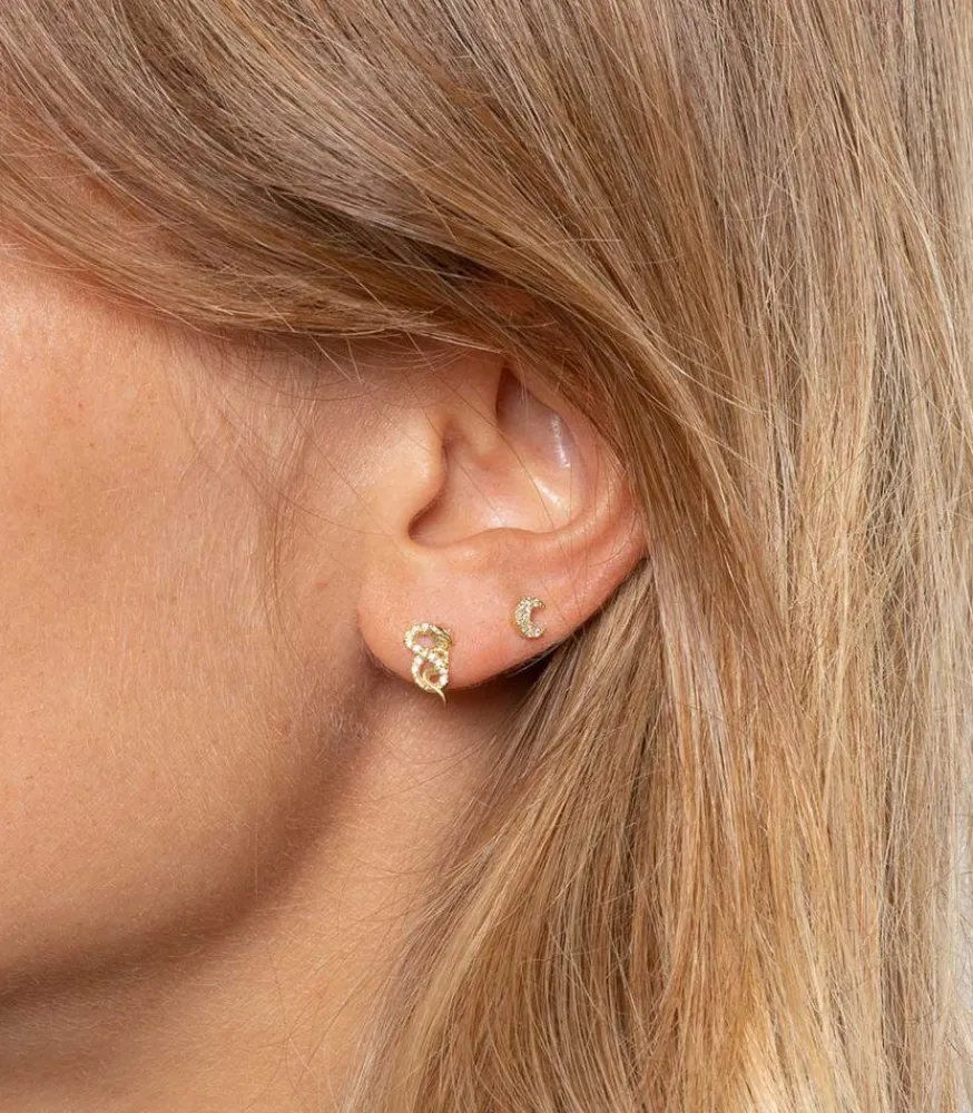 Boucle D'Oreille Moon Or Jaune Et Diamants Femme Boucles D'Oreilles