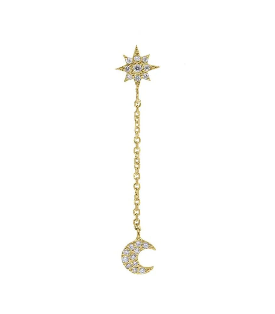 Outlet Boucle D'Oreille Pendante Etoile Et Lune A Diamants Femme Boucles D'Oreilles
