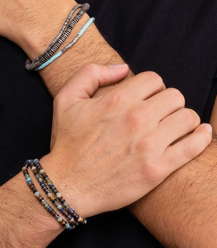 Sale Bracelet Axis En Perles De Pierres Et D'Argent Homme Bijoux