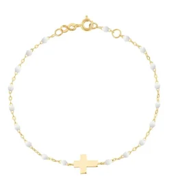 Online Bracelet Croix Or Jaune Et Perles De Resine Femme Bracelets