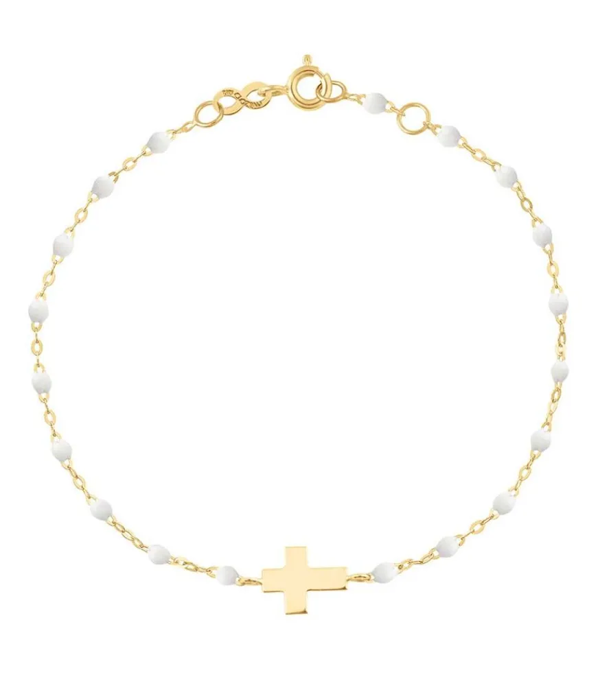 Online Bracelet Croix Or Jaune Et Perles De Resine Femme Bracelets