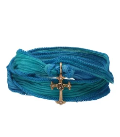 Discount Bracelet En Soie A Nouer Et Charm Mariel Cross En Bronze Et Diamant Femme Bracelets