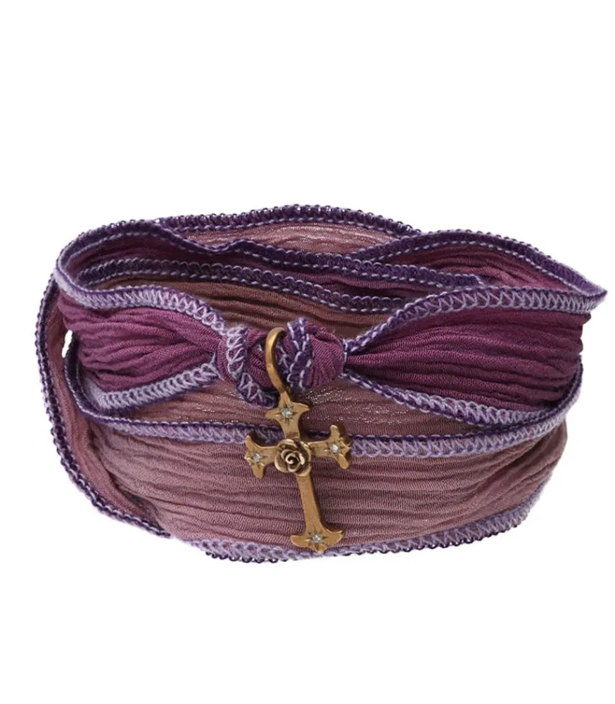 Discount Bracelet En Soie A Nouer Et Charm Mariel Cross En Bronze Et Diamant Femme Bracelets