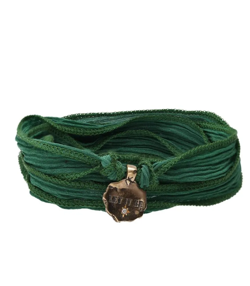 Clearance Bracelet En Soie A Nouer Et Charm Let It Be En Bronze Et Diamant Femme Bracelets