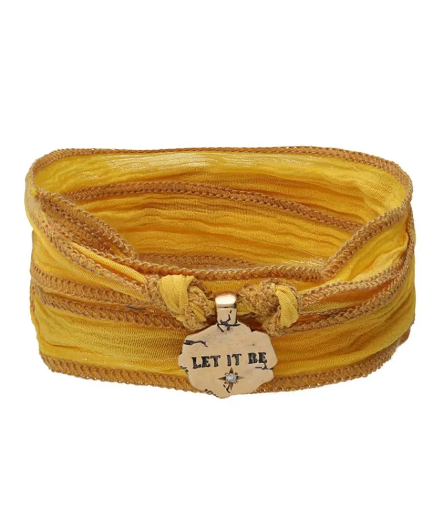 Clearance Bracelet En Soie A Nouer Et Charm Let It Be En Bronze Et Diamant Femme Bracelets