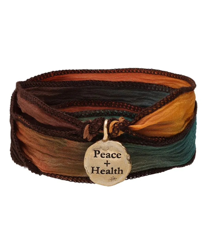 Bracelet En Soie Et Charm Peace & Health En Bronze Femme Bracelets