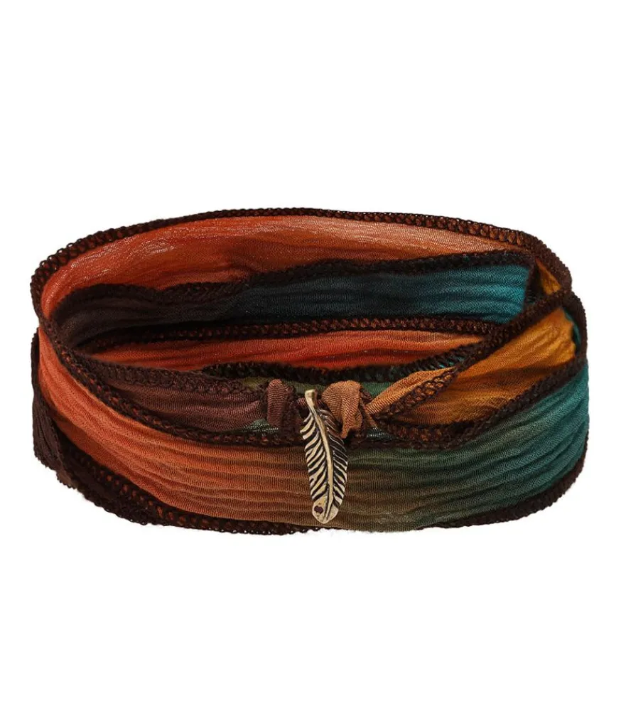 Bracelet En Soie Et Charm Petite Feather En Bronze Femme Bracelets