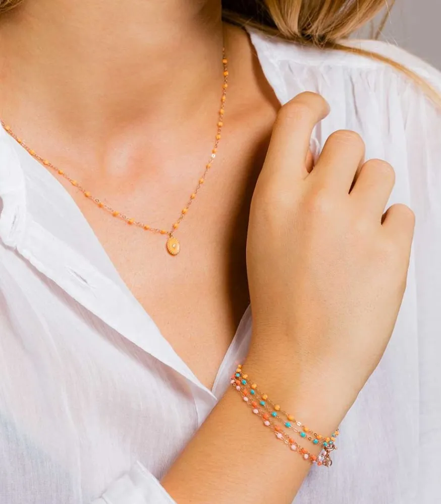 Sale Bracelet Or Rose Et Perles De Resine Femme Bracelets