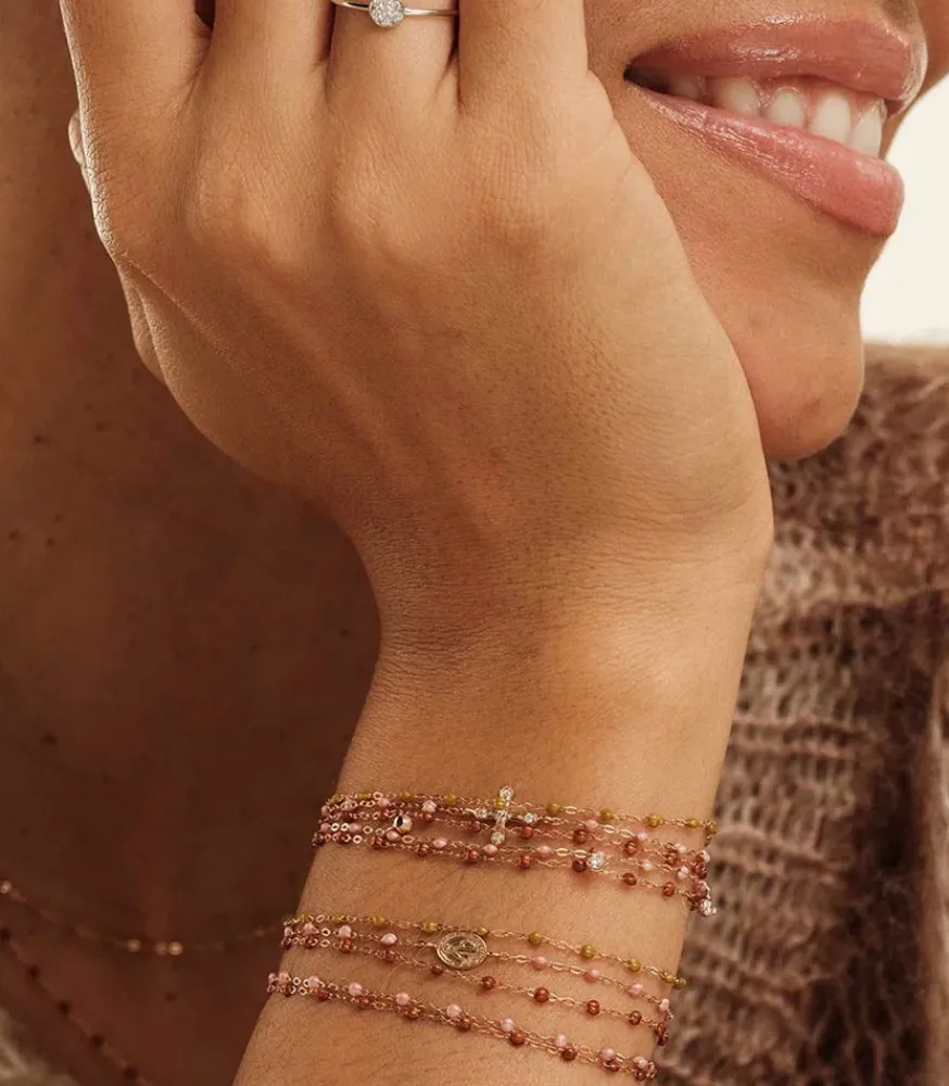 Sale Bracelet Or Rose Et Perles De Resine Femme Bracelets