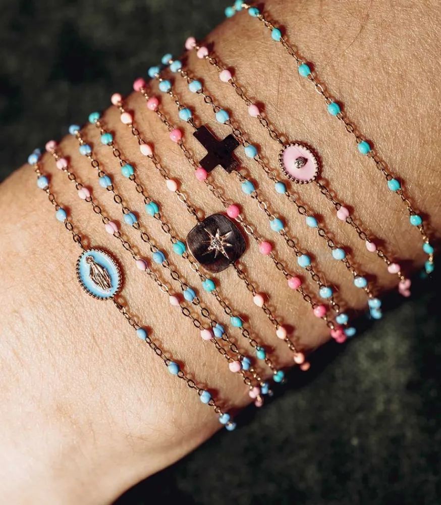 Sale Bracelet Or Rose Et Perles De Resine Femme Bracelets