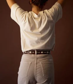 Clearance Ceinture En Cuir Tamponnee Pierres Marron X Jane De Boy Femme Ceintures