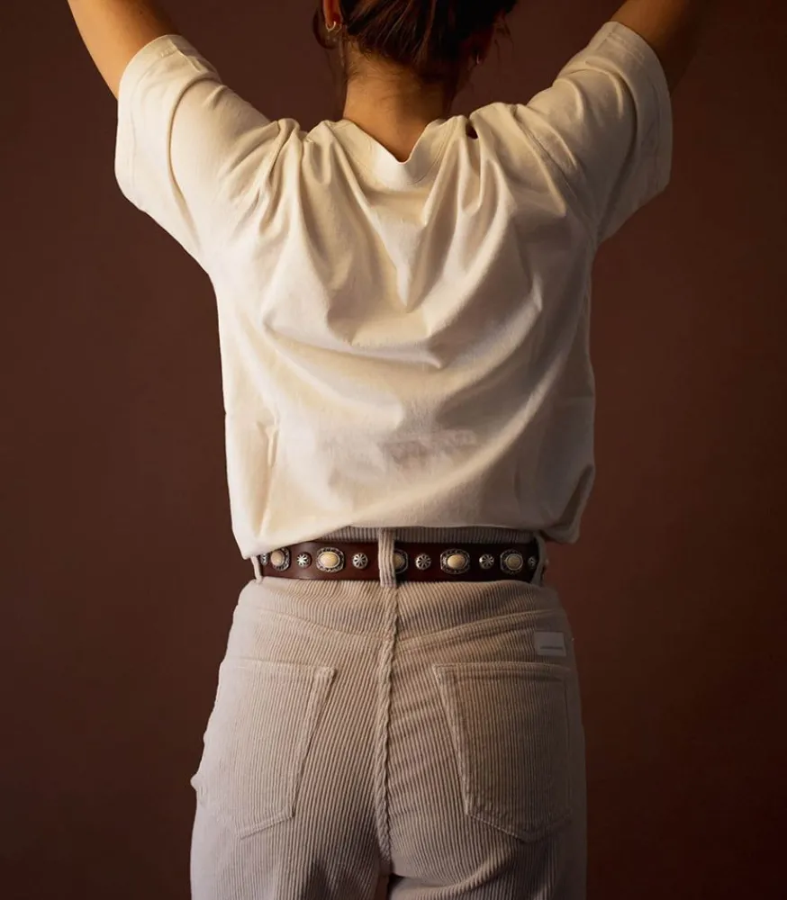 Clearance Ceinture En Cuir Tamponnee Pierres Marron X Jane De Boy Femme Ceintures