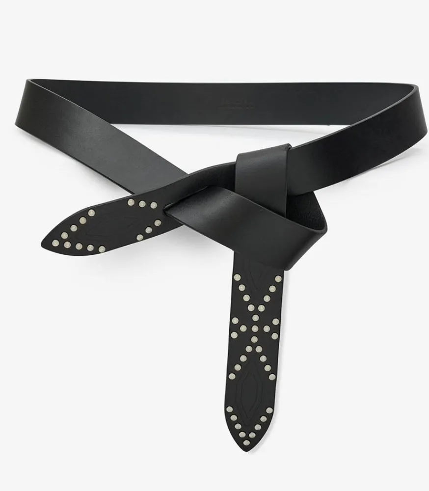 Online Ceinture Lecce En Cuir Noir Et Silver Femme Ceintures