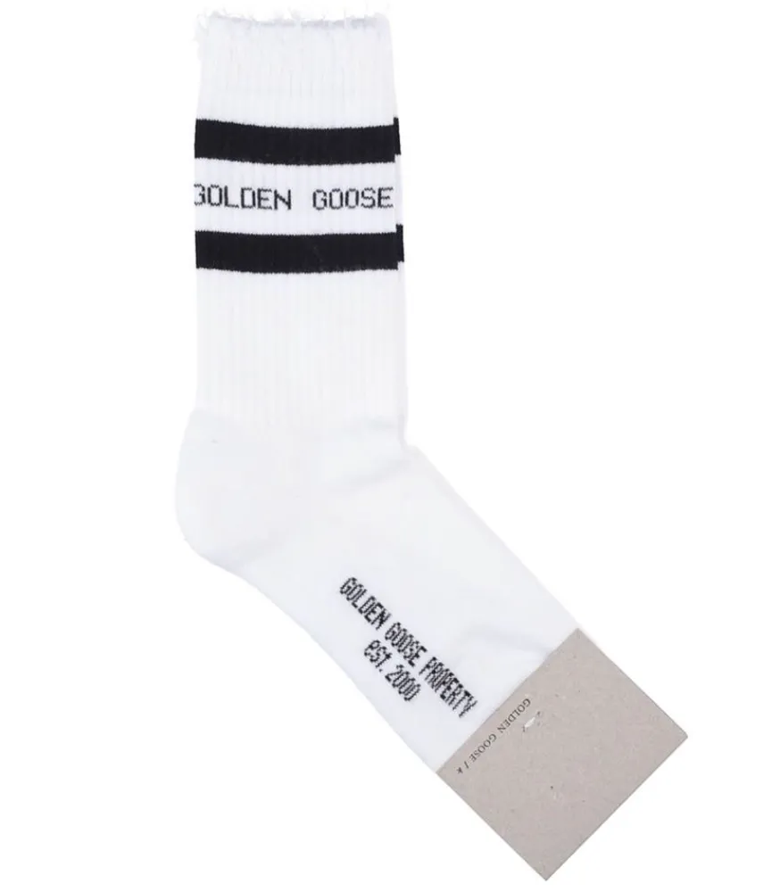 Outlet Chaussettes Hautes A Rayures Blanc/Noir Femme Lingerie