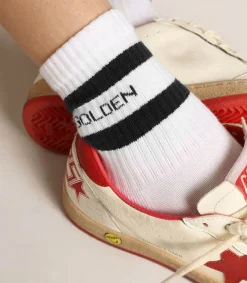 Outlet Chaussettes Hautes A Rayures Blanc/Noir Femme Lingerie