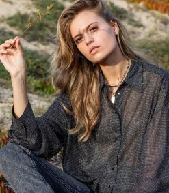 Sale Chemise Disco Bijou Noir Femme Hauts