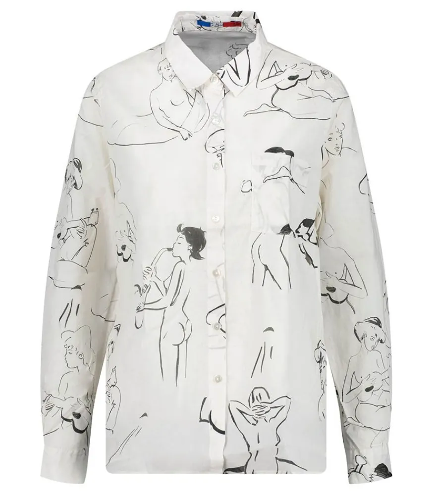 Hot Chemise Esquisse Noire Et Blanche Femme Hauts