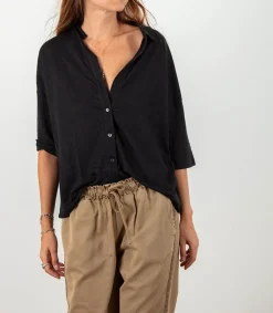 Sale Chemise Manches 3/4 Noir Femme Hauts