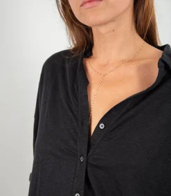 Sale Chemise Manches 3/4 Noir Femme Hauts