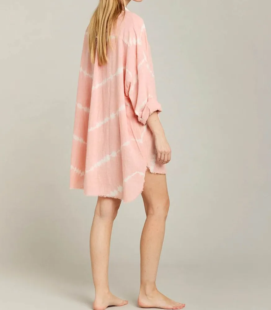 Best Chemise Oversize Mykonos Tie & Dye Powder Pink Femme Hauts