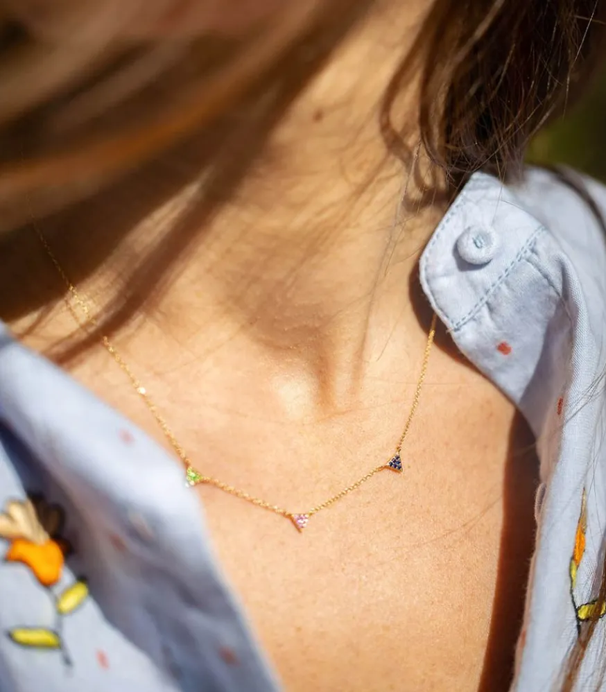 Discount Collier Choker Triangles Saphir Rose, Saphir Bleu Et Tsavorite Femme Colliers
