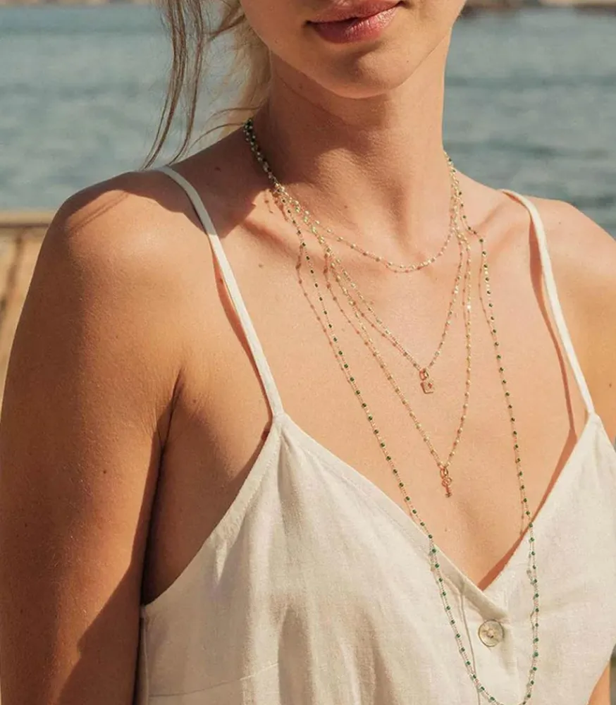 Clearance Collier Or Jaune Et Perles De Resine 42 Cm Femme Colliers