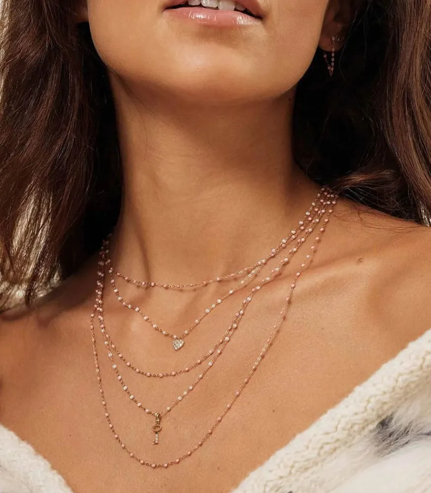 Clearance Collier Or Rose Et Perles De Resine 42 Cm Femme Colliers