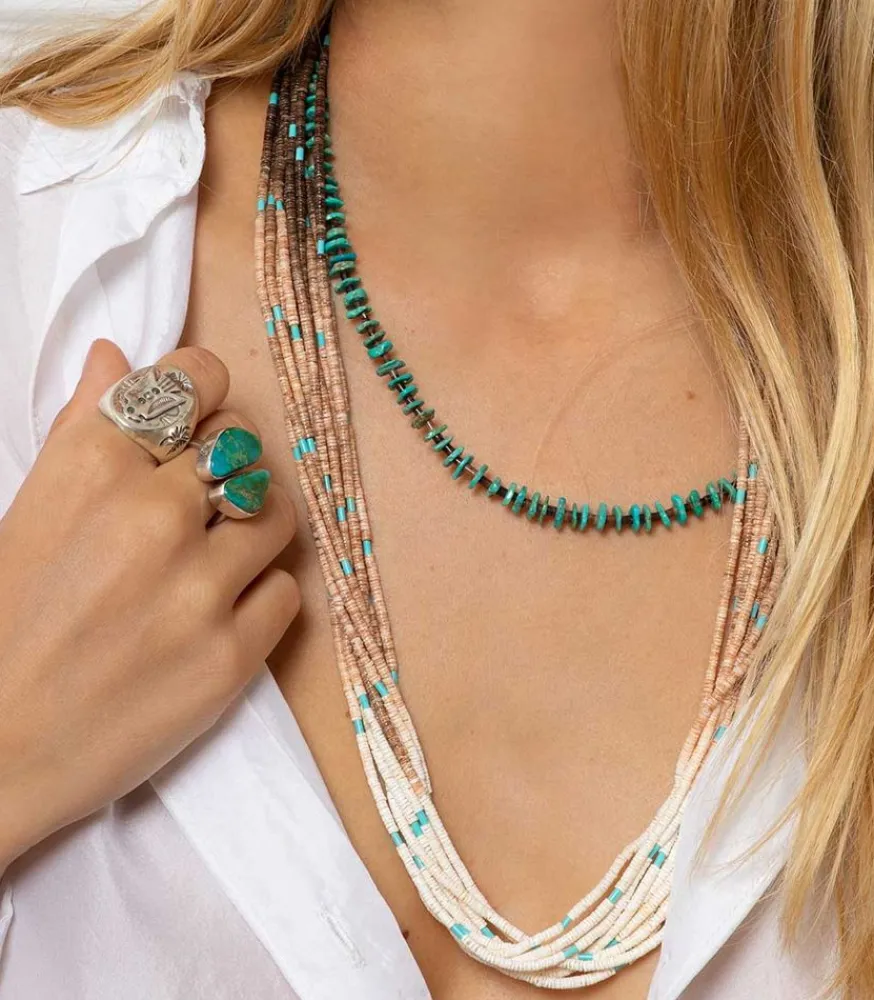 Hot Collier Tie & Dye Coquillages Et Turquoises Femme Colliers