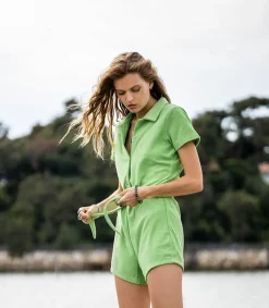 Hot Combishort Terry Green Femme Combinaisons