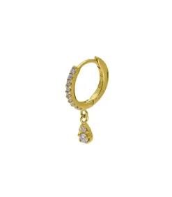 Discount Creole Or Jaune Demi-Pavee Diamants Et Goutte 2 Diamants Femme Boucles D'Oreilles